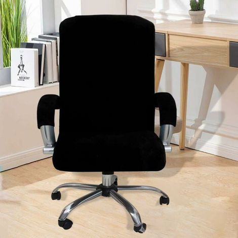 Housse De Chaise De Bureau - Velours Peluche - Pour Fauteuil Rotatif Avec Accoudoirs - Taille XL (1/4)