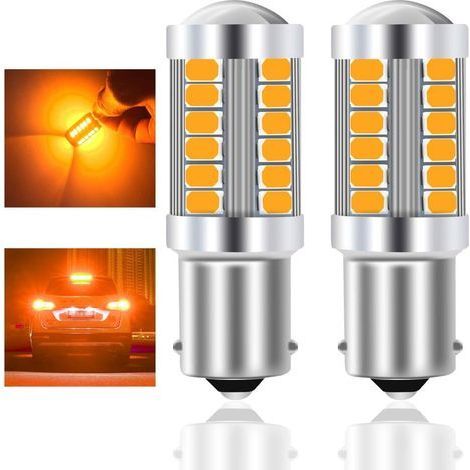 2 pièces Ampoule LED 1156 BA15S Ambre 900 Lumens 33-SMD pour Clignotants Voiture 12-30V (1/5)