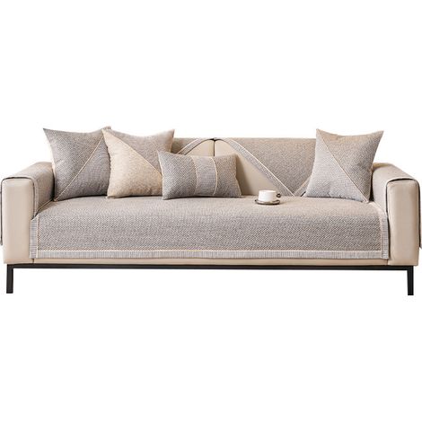 Housse de Canapé en Lin Imité Tissé Style Japonais 70x210cm, Protège-Canapé Antidérapant Toutes Saisons, Housse de Canapé 3 Places Gris Moderne (1/4)