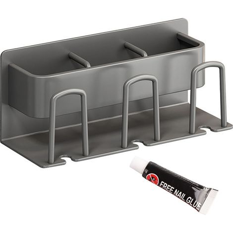 Porte-brosse à dents mural sans perçage, gain de place, support pour brosse à dents électrique, accessoires de salle de bain, gris, 3 compartiments (1/5)