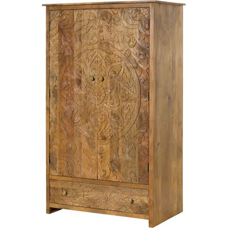 Armadio in legno di mango 108x64x180 laccato naturale KASHMIR 206