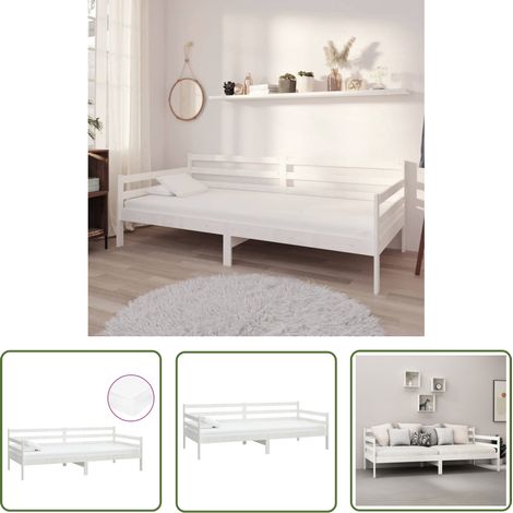 The Living Store Lit de repos avec matelas 90x200 cm Blanc Bois de pin massif - Lit De Jour - Canapé Lit - Lit Convertible - Meuble Chambre - Literie (1/5)