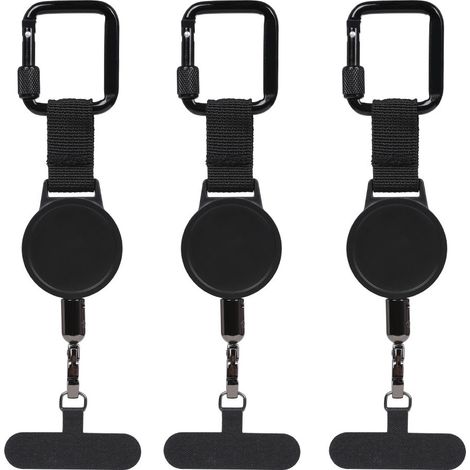 Set da 3 pezzi: supporto antifurto espandibile per telefono con portachiavi, cordino antifurto con moschettone, ideale per viaggi ed escursioni, accessori per telefono - Nero. (1/5)