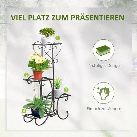 Support mural à plantes en fer, étagère à fleurs 4 niveaux, échelle végétale pour intérieur et extérieur, jardin, balcon, noir, 45 x 24,5 x 80 cm (1/4)