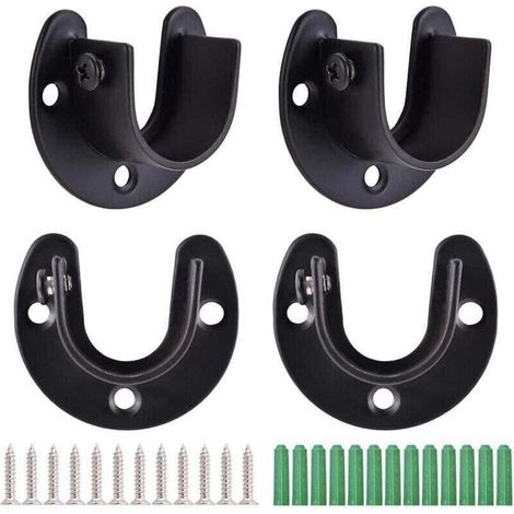 4Pcs Tringle à Rideaux en Forme de U, Support de Tringle à Penderie à Rideaux, Douilles de Poteau de Penderie en Acier Inoxydable, Support de Bride, Extrémité de Tige de Penderie avec Vis, Noir (1/5)