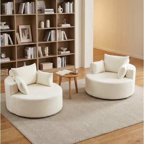Poltrona modulare, senza montaggio, con cuscino cilindrico di supporto, tessuto chenille beige (1/5)