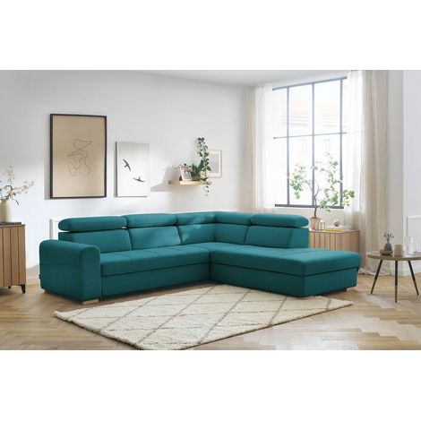 BOBOCHIC - Canapé d'angle convertible coffre ARMAND Angle droit  Bleu foncé (1/5)