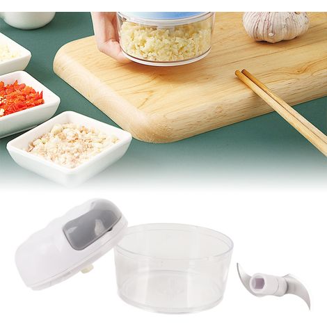 Mini hachoir à ail manuel, hachoir à ail ménager, ustensile de cuisine, presse-ail manuel, trancheuse à ail, extracteur d'ail, blanc. (1/5)