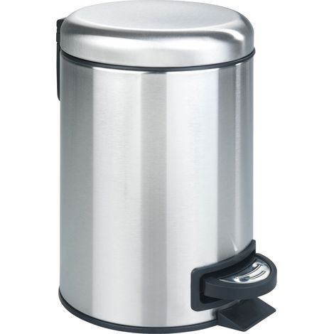 Poubelle à pédale Salle de bain WENKO modèle Leman, poubelle salle de bain, poubelle WC, collecteur de déchet bureau, Contenance 3l, Coloris inox mat, 17x25x22,5cm (1/5)