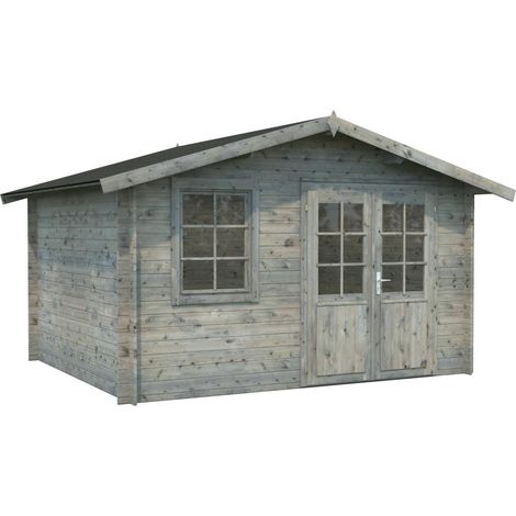 Abri de jardin en bois Klara 10,4 m2 Traité Gris (1/4)