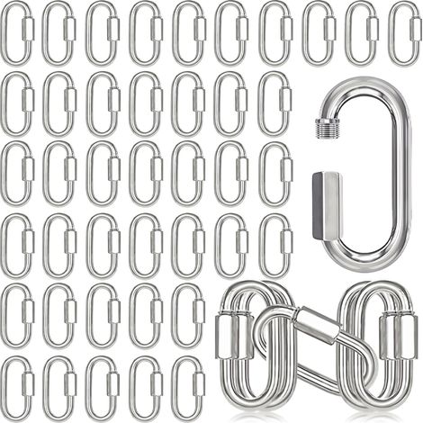 50 Stück 2-Zoll-Kettenglieder, M5-Karabiner mit verzinktem Stahlgewinde, 3/16-Zoll-Verriegelungskarabiner für Hängematten, Camping, Hundeleinen, Schlüsselanhänger, Fitnessstudio, Tragkraft: 650 Pfund (1/5)