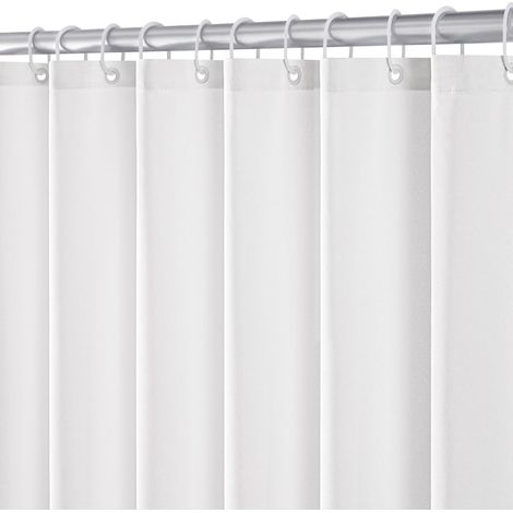 Rideau de Douche en Lin texturé 180x210 cm Blanc, Hôtel de Luxe Lourd Rideau de Douche imperméable, Anti-moisissure Tissu Lavable Rideaux de Bain pour Salle de Bain avec 12 Anneaux