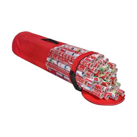 Sac de rangement cylindrique de papier cadeau de Noël avec fenêtre transparente (D9 x H 40 inches) - rose rouge (1/5)