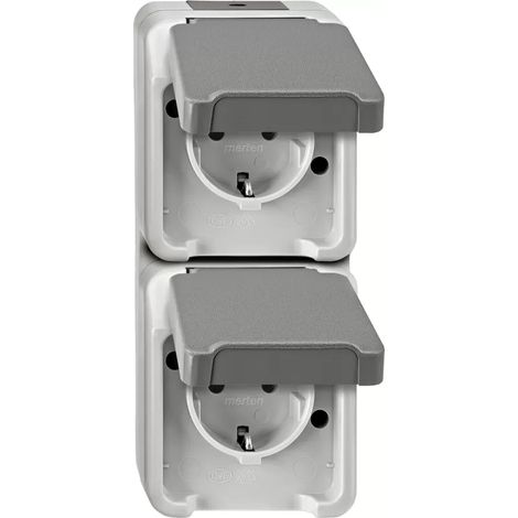Merten Steckdose 2-fach lgr mit AP mit BS IP44 AQUASTAR MEG2328-8029 Klappd (1/2)