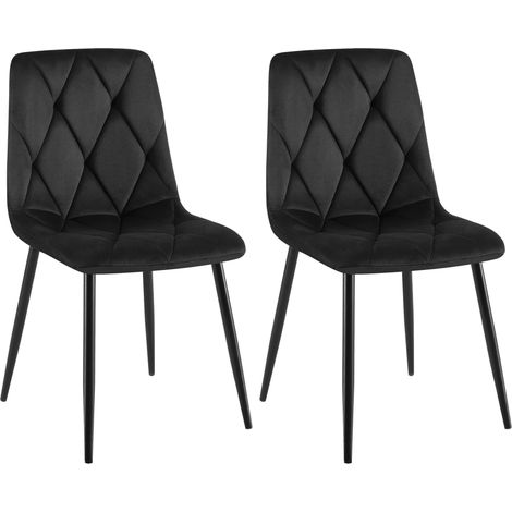 Set di 2 sedie da pranzo dal design moderno con cuciture a rombi velluto nero e struttura in metallo nero 100007317