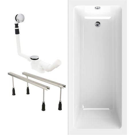 Calmwaters® Rechteck Badewannen-Set 170x75 cm mit Wannenfüßen & Ablaufgarnitur, Made in EU, Acrylwanne Modern Square, Körperformwanne, Set Badewanne komplett, 170 x 75 cm, Weiß (1/5)