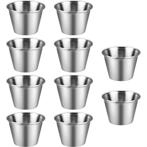 Paquete de 10 unidades - 70 ml - Salseras de acero inoxidable - Aptas para todo tipo de salsas - Tamaño pequeño (1/5)
