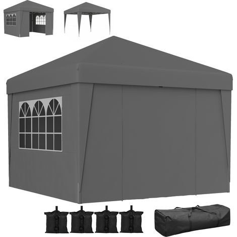 Faltbarer Pavillon 3x3x2,75 m, UV-Schutz 30+, dunkelgrau, mit Fenstern, Seitenwänden und Tragetasche