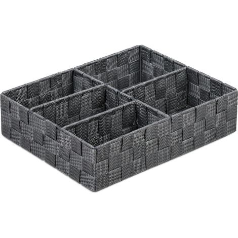 Cesta de almacenamiento de 5 compartimentos para baño 32 x 25 x 8,5 cm de plástico trenzado gris 130010202 (1/4)