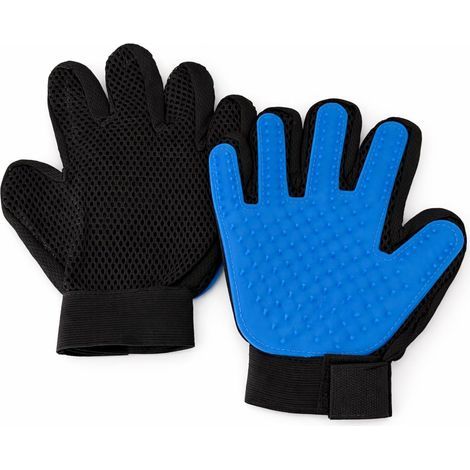 Gants de Toilettage Ajustables pour Animaux 4 en 1 – Silicone Doux – Idéal pour Chien, Chat et Lapin – Brossage, Massage, Bain et Retrait des Poils (Gant Bleue) (1/4)