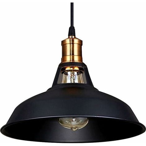 Lustre Suspension Industrielle Vintage E27 LED Lampe Plafonniers Retro Abat-jour pour Cuisine Salle à manger Salon Chambre Restaurant, Noir (1/5)