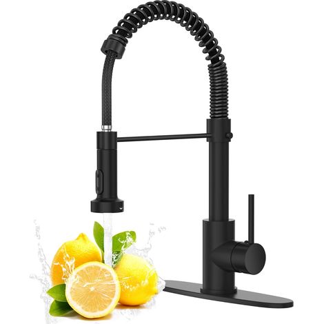 Robinet de cuisine noir avec douchette extractible, robinet d'évier de cuisine professionnel en acier inoxydable 304 à col de cygne, installation à 1 ou 3 trous pour évier de ferme, camping-car, buand (1/5)