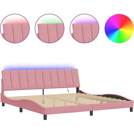 Lit double - lit simple - Cadre de lit avec LED Hanko rose 200x200 cm velours fr5169 - Maison La Vie (1/5)
