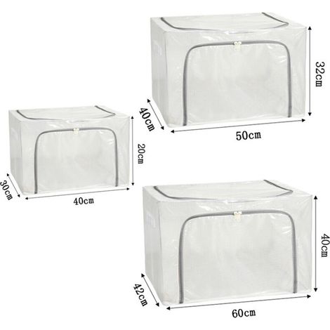 Boîte de rangement de déménagement imperméable en PVC, boîte de rangement pliable multi-couches pour armoire/couette, 100L (604240cm), boîte de rangement en tissu filet - gris - conception à fermeture (1/2)