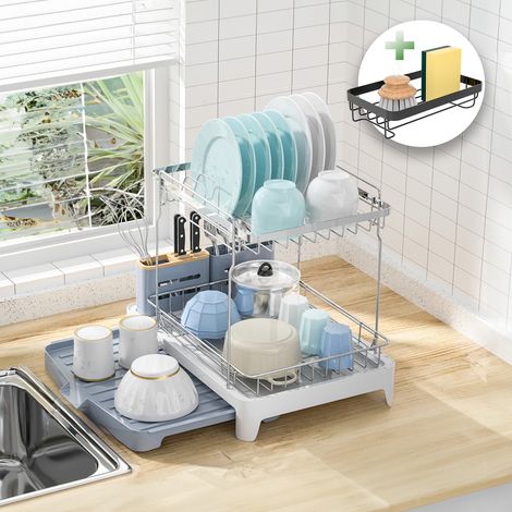 Égouttoir à vaisselle en acier inoxydable + organisateur d'évier – Égouttoir à vaisselle extensible haut de gamme – Égouttoir pour vaisselle et verres – Égouttoir à vaisselle antirouille (1/5)