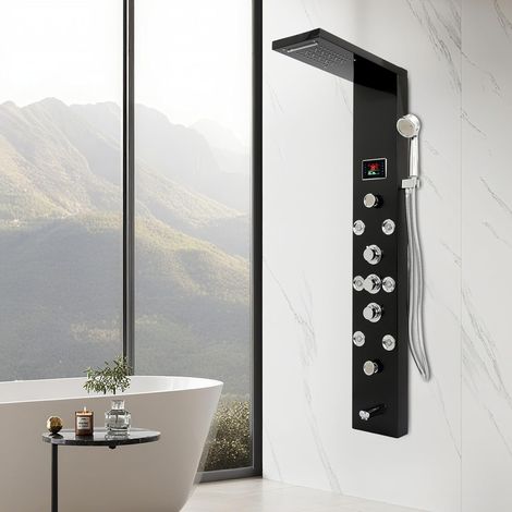 LEDANDER Panneau de douche LED, système de douche thermostatique, ensemble de douche à effet pluie, douchette, ensemble de douche, colonne de douche, pommeau de douche avec 8 buses de massage
