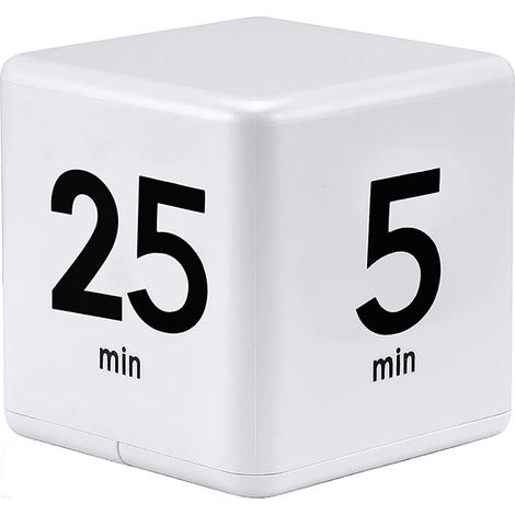Minuteur de Cuisine, Minuteur Cube Numérique, Chronomètre et Compte à Rebours pour Enfants, Étude, Entraînement et Yoga (Blanc 5-15-25-45 Minute) (1/5)