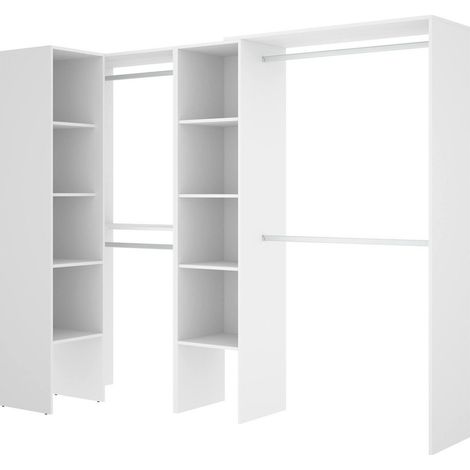 Dmora - Guardaroba Quadro, Struttura per cabina armadio angolare, Mobile appendiabiti aperto ad angolo, 228x79h187 cm, Bianco, con imballo rinforzato