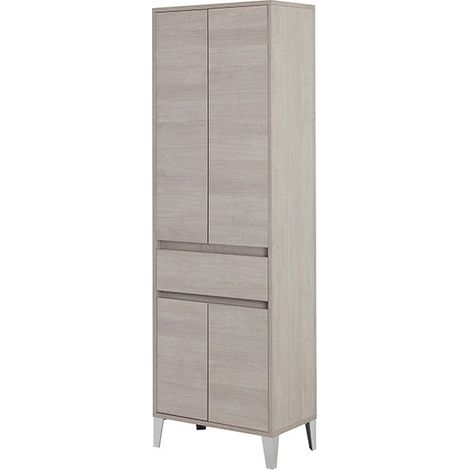 Mobile Bagno Colonna Portasciugamani in Legno Bianco Rovere 4 Ante 1 Cassetto - Colore: Rovere (1/4)