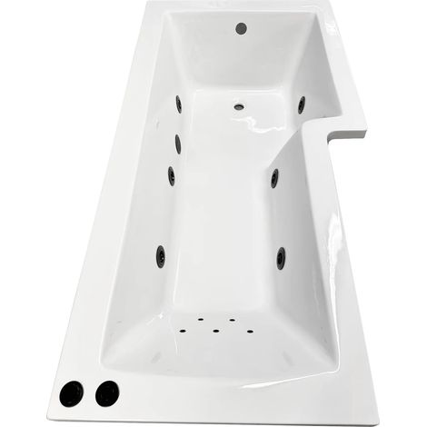 Black Whirlpool Showerbath L Shaped Spa with Black Jets and Screen Right Hand, 6 Jets