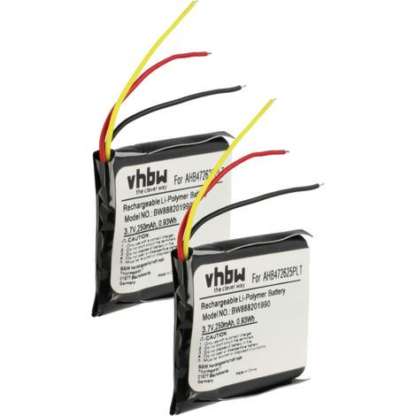 vhbw 2x Akku Ersatz für Jabra CP-GN650, AHB472625PLT, AHB682828PS für Wireless Headset Kopfhörer (250 mAh, 3,7 V, Li-Polymer)