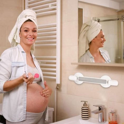 Poignée Douche Ventouse, 33cm Poignée de Salle de Baine, Barre d’Appui Antidérapante Portable Étiquette (1/4)