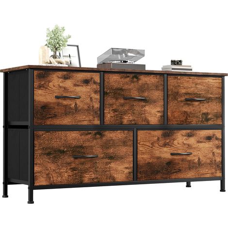 Commode de Rangement pour Chambre à 5 tiroirs en Tissu, Marron (1/5)