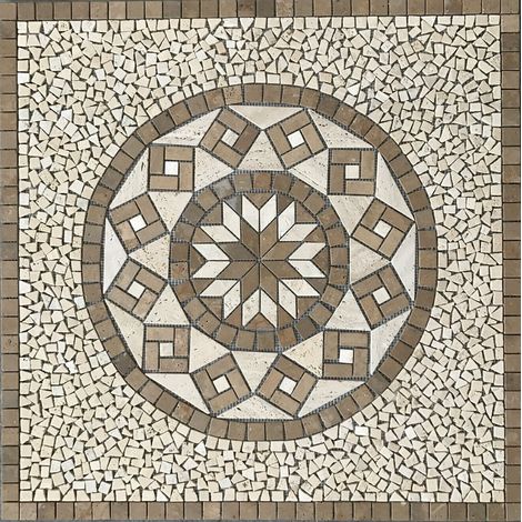 Rosace en travertin 90x90x1 cm – Flocon vieilli pour carrelage extérieur – Application hydrofuge recommandée