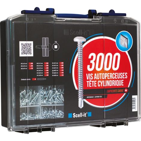 Coffret de 2715 vis autoperceuces, tête cylindrique, empreinte carré et 4 embouts - COF008-TCQ - Scell-it (1/3)