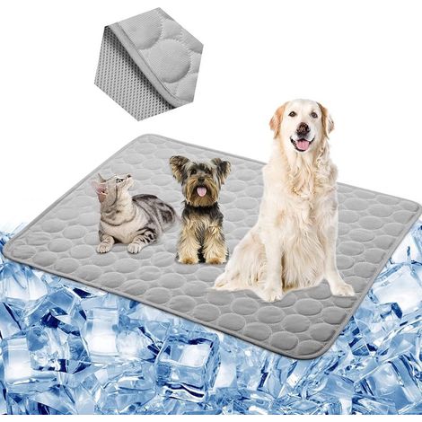 Tappetino rinfrescante per cani e gatti - Assorbimento termico - Gel anallergico - Antiscivolo - Grigio - 100 x 70 cm