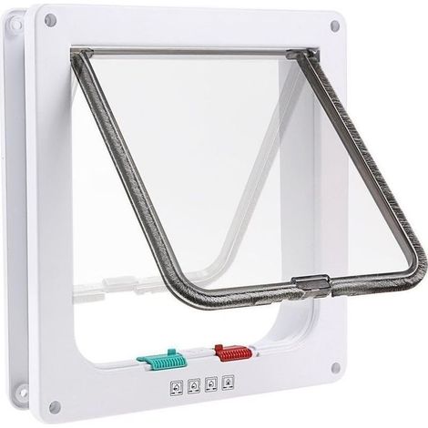 Chatière à 4 Positions Chatière pour Chat avec Tunnel Cache Découpe Chatière Chien Porte de Chat avec Serrure Chatières pour Petit Animaux Cat Mate Verrouillable Facile à Installer Blanc(M)-Fei Yu (1/5)