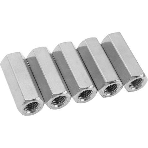 Écrous raccord hexagonaux 304 inox M10 pas gros, lot de 5 pour tige filetée fixation (1/5)