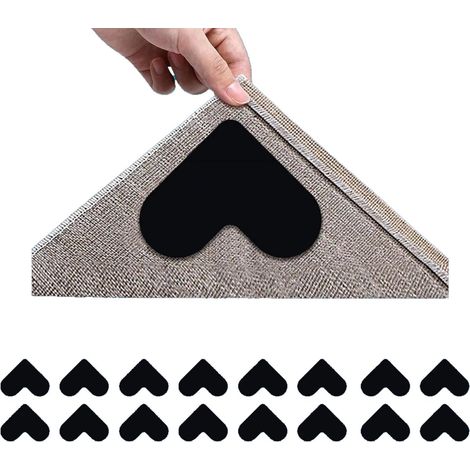 16 Tapis Antidérapants Lavables pour Tapis, sous-Couche Antidérapante pour Tapis Forme Cœur, Coussinets Antidérapants pour Coins de Tapis, Autocollants pour Tapis réutilisables, pour Tapis(Noir)