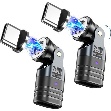Stück 16-poliger 240-W-Magnet-USB-C-Adapter, 540° drehbarer Magnetadapter, 90°-Winkelstecker Typ-C für iPhone 17, Air 16, 15 Pro Max, MacBook/iPad, Galaxy, Switch 2, Laptop, Tablet (1/5)