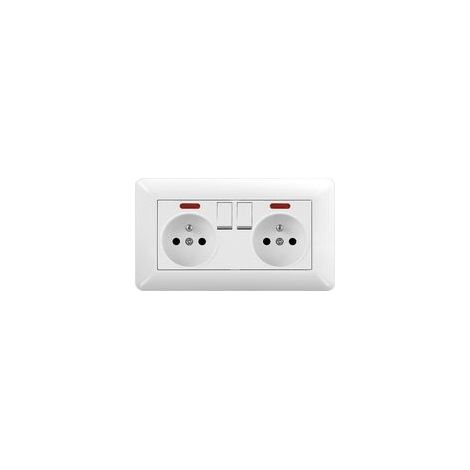 Double prise murale avec 2 interrupteurs et LED 16A, prise de courant (1/4)