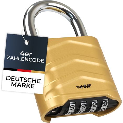 HMF Zahlenschloss Vorhängeschloss, robustes Schloss mit 4-stelligem Zahlencode aus Aluminiumlegierung, 5,6 x 2,6 x 8,7 cm, Gold
