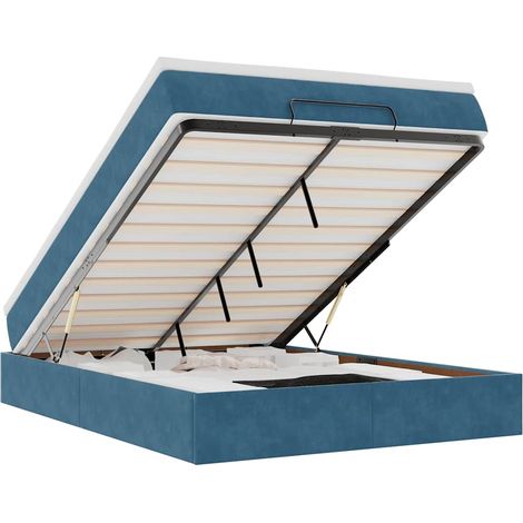vidaXL Struttura Letto Pouf con Materasso Blu 140x200cm in Velluto (1/5)