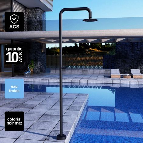 Douche de piscine Oregon en Acier Inox.S316 Noir Mat – Tête Ø25cm /Corps Ø50mm/H. 2,34m – Garantie 10 ans - POOLIMEX (1/5)