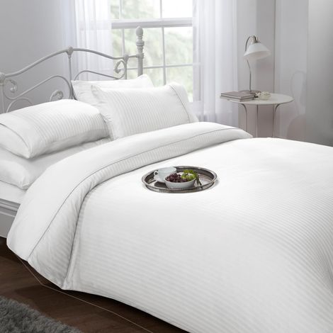 Parure De Lit Avec Housse De Couette et 2 Taies D'Oreiller 100 % Satin de Coton 300 Fils Blanc - 200x200 cm (1/2)