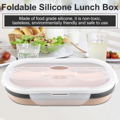 Boîte à lunch pliable en silicone alimentaire, récipient de rangement alimentaire rectangulaire portable (abricot) (1/5)